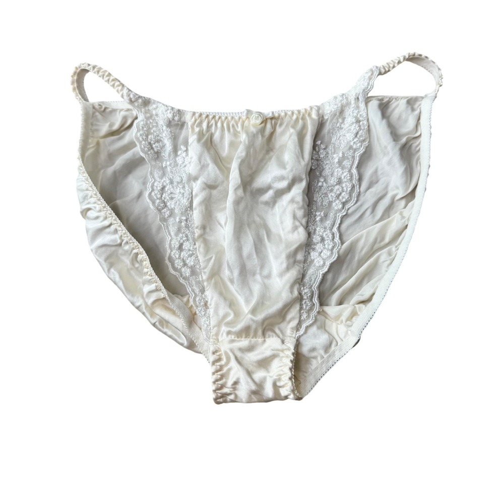 Vintage Victoria's Secret 90s Silk Satin String Panties Floral Lace Bridal L